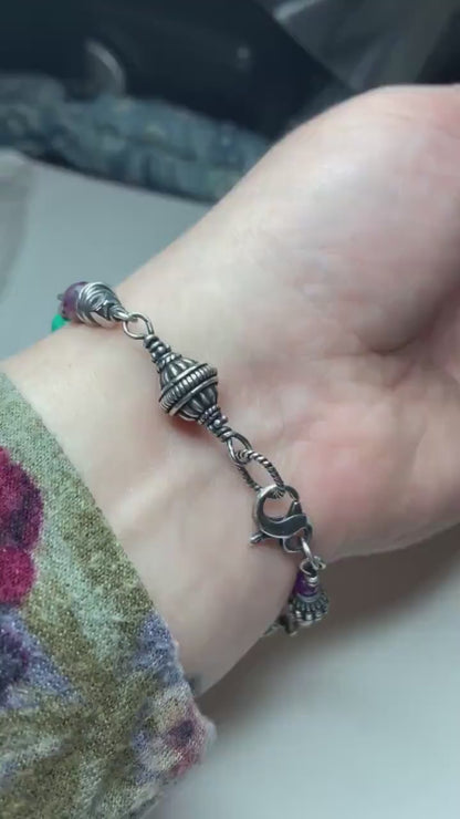 Multi Gem Fun weighty sterling silver beaded bracelet