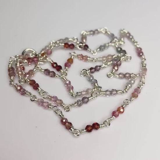 Natural multi-colored SPINEL beaded necklace in solid sterling silver