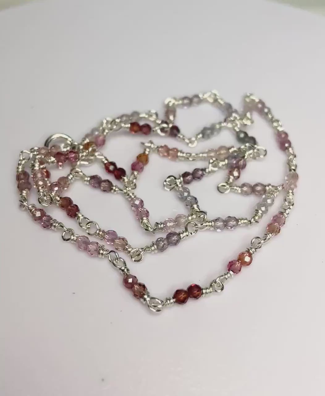 Natural multi-colored SPINEL beaded necklace in solid sterling silver